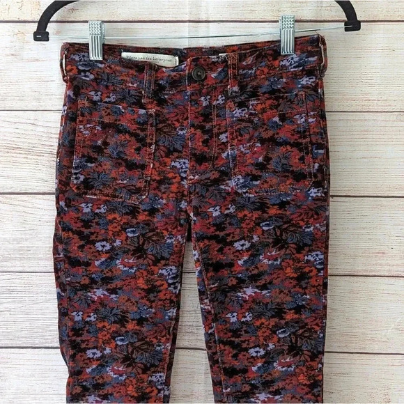 Pilcro & the Letterpress Size 25 High Rise Skinny Pants Floral Corduroy Stretchy - Picture 3 of 13